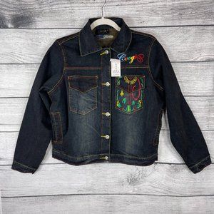 Coogi Vintage Embroidered Logo Colorful Denim Jean Trucker Jacket NWT Sz…